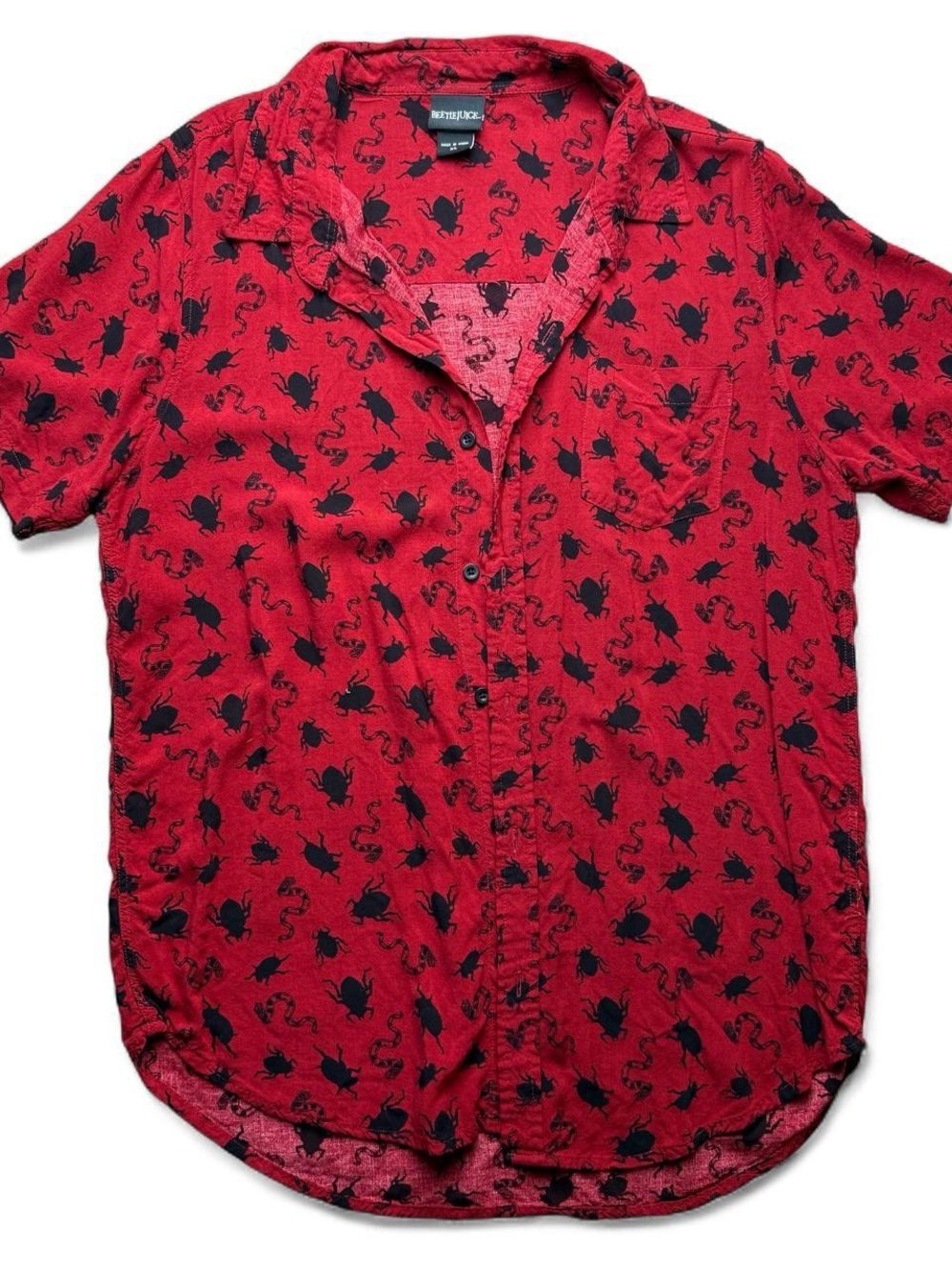 Beetlejuice Red Black Rayon Button Up Shirt XL